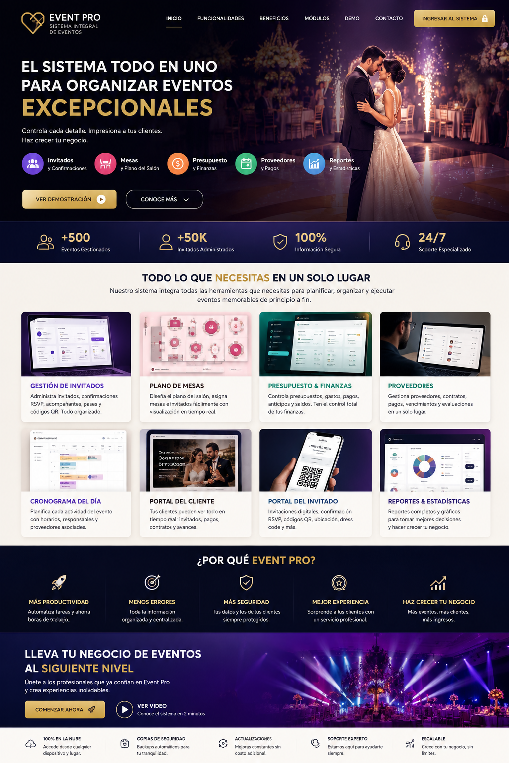 Vista conceptual de la plataforma de gestión de eventos creada con IA